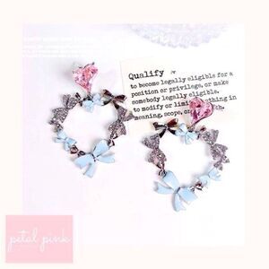 DARLING Enamel n Crystal Hearts n Bows Drop Earring